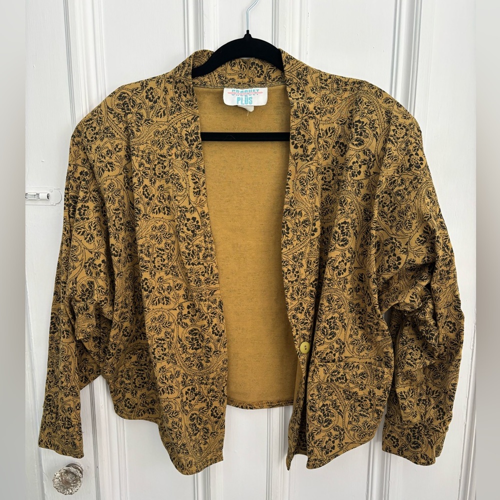 Croquet Plus Vintage Jacket Dolman Sleeves And Shoulder Pads Deep Mustard Black